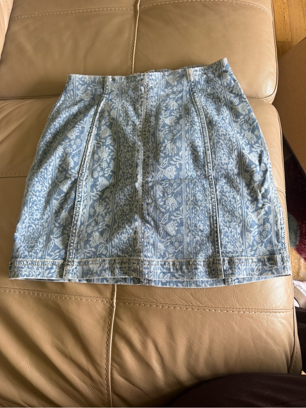 Free People Light Blue Floral-Print Denim Mini Skirt